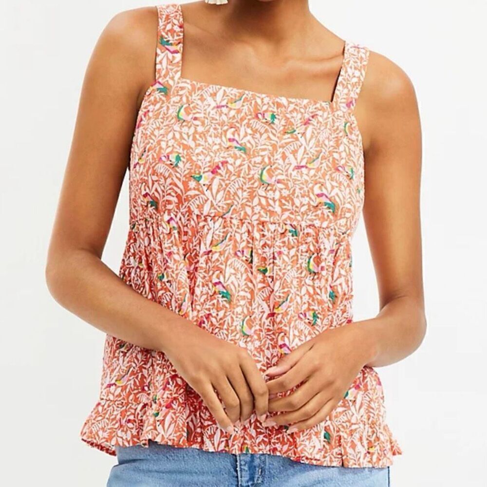 Loft NWOT bird floral peplum tie back tank 2